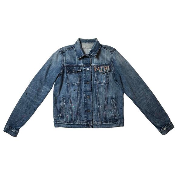 REFRESHED - GAP 1969 Hand Painted Blue Denim Jacket Size Medium - Picture 2 of 6